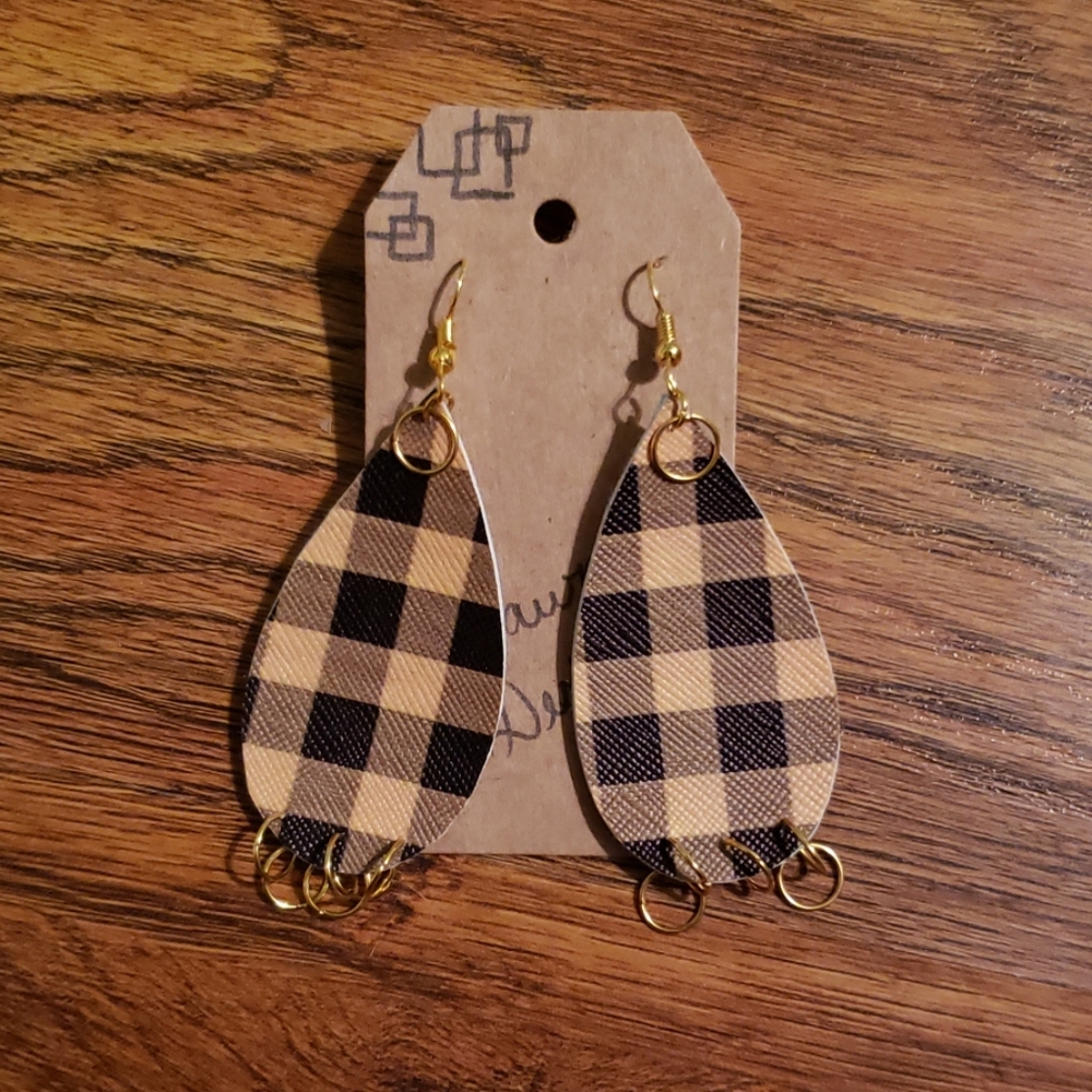 ‼GOLD PLAID‼ TEARDROP EARRINGS, FAUX LEATHER ‼‼‼‼‼